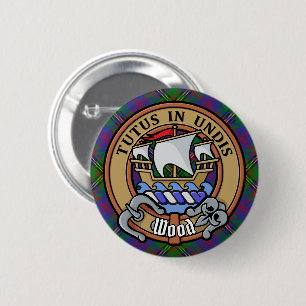 Macaron Rond 5 Cm Clan Wood Crest sur Tartan