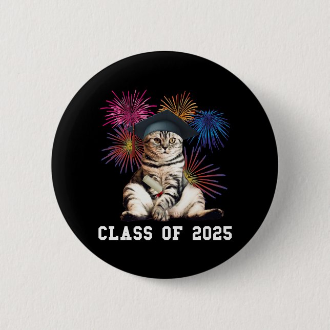 Macaron Rond 5 Cm Classe d'Amoureux des chats 2025 (Devant)