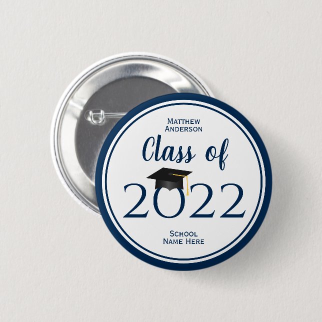 Macaron Rond 5 Cm Classe de 2023 Simple Elegant Navy Blue Graduation (Devant & derrière)
