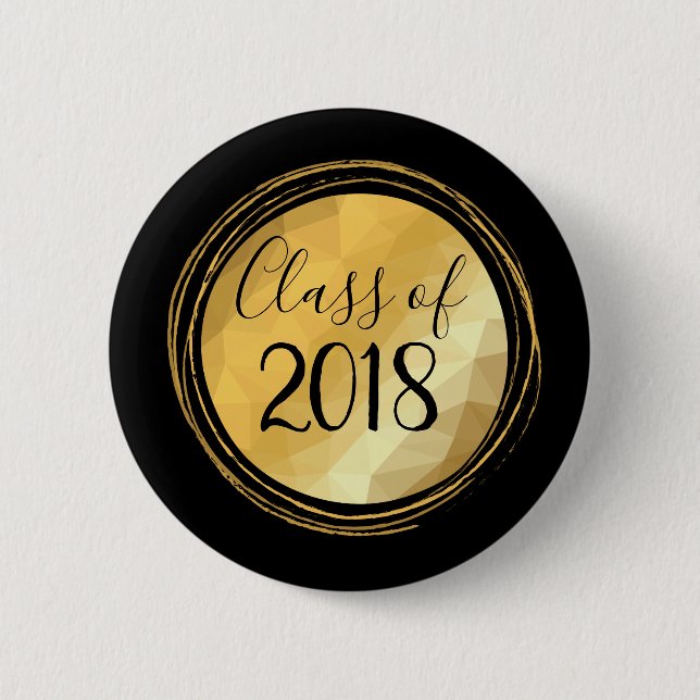 Macaron Rond 5 Cm Classe de graduation noire et or (Devant)