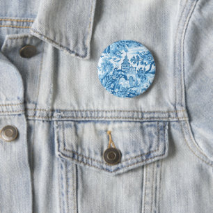 Macaron Rond 5 Cm Classic Blue Toile Landscape pin-on