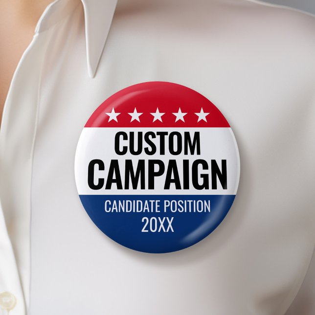 Macaron Rond 5 Cm Classic Campaign Design Stars Nom personnalisé Pos (Custom Campaign Button - Great Rally button for the Next Election)