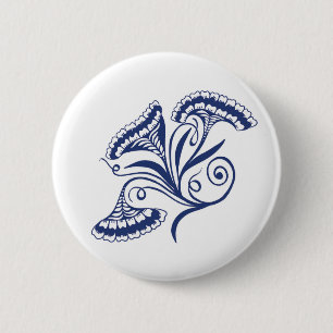 Macaron Rond 5 Cm Classique carreau de Delft bleu floral