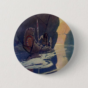 Macaron Rond 5 Cm Classique du soleil en pagayant en canot indien vi