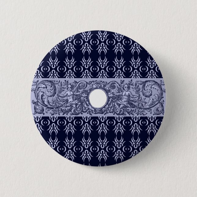 Macaron Rond 5 Cm Classy Blue Baroque Motif par LeahG - cherubs (Devant)