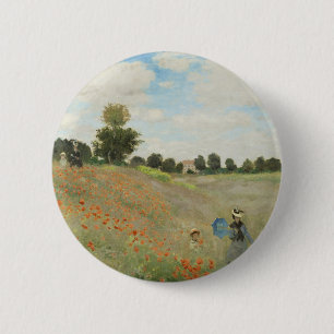 Macaron Rond 5 Cm Claude Monet Le Champ de coquelicots près d'Argent