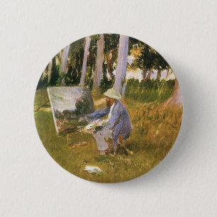 Macaron Rond 5 Cm Claude Monet peignant, Bordure d'un bois par Sarge