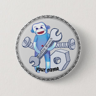 Macaron Rond 5 Cm Clé de singe en chaussette bouton de mécanicien,