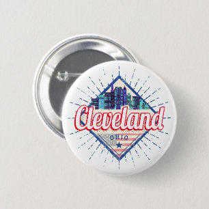 Macaron Rond 5 Cm Cleveland Ohio États-Unis Skyline Vintage USA