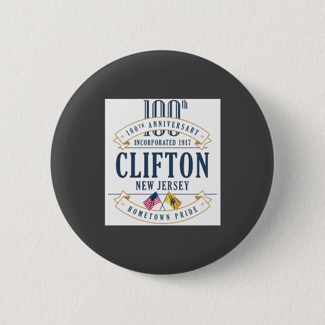 Macaron Rond 5 Cm Clifton New Jersey 100th Anniv White  (Devant)