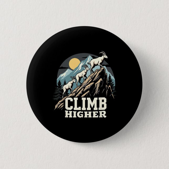Macaron Rond 5 Cm Climb Higher Mountain Goat Adventure Motivational  (Devant)