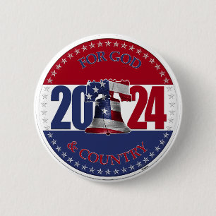 Macaron Rond 5 Cm Cloche de la liberté 2024 pour Dieu et la Patrie