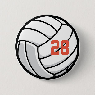 Macaron Rond 5 Cm Club de fans de volley-ball Blanc Noir Orange Équi