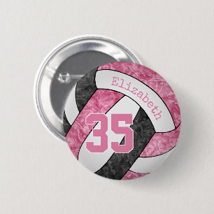 Macaron Rond 5 Cm club de volley-ball noir rose couleurs