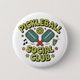 Macaron Rond 5 Cm Club Social de Pickleball Design Rétro pour joueur