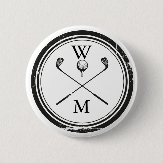 Macaron Rond 5 Cm Clubs de golf Monogram personnalisés (Devant)