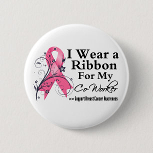 Macaron Rond 5 Cm Co-Worker Floral Ribbon - Cancer du sein