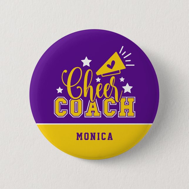 Macaron Rond 5 Cm Coach Cheer personnalisé violet et jaune (Devant)