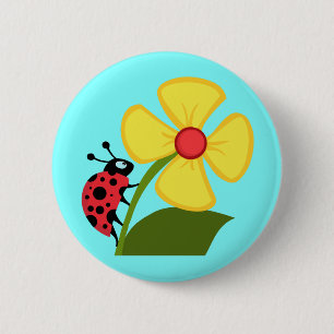 Macaron Rond 5 Cm Coccinelle mignonne sur une fleur jaune