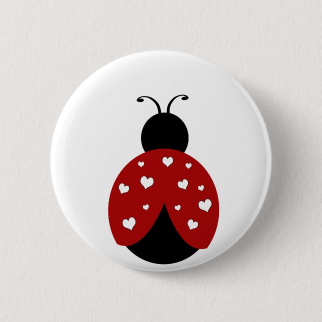 Macaron Rond 5 Cm Coccinelle noire et rouge de coeur (Devant)