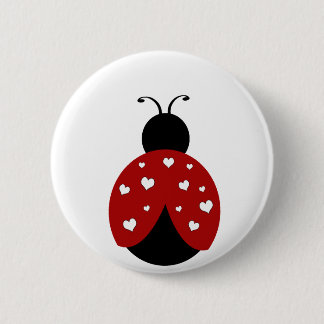 Macaron Rond 5 Cm Coccinelle noire et rouge de coeur