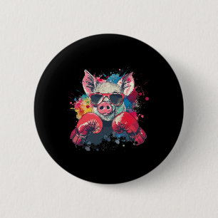 Macaron Rond 5 Cm Cochon Boxeur Avec Gants De Boxe Kickboxing Drôle 