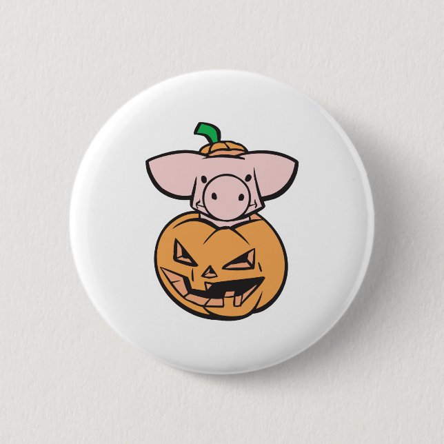 Macaron Rond 5 Cm cochon mignon en citrouille jack-o-lanterne (Devant)