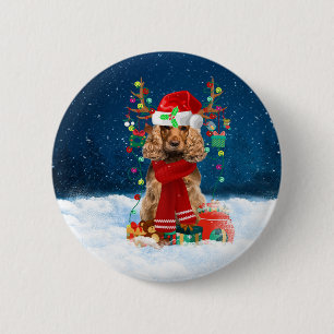 Macaron Rond 5 Cm Cocker Spaniel chien avec cadeaux de Noël