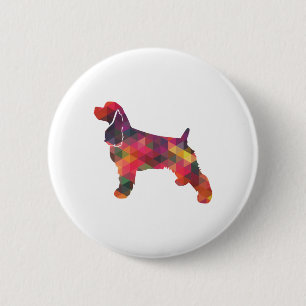 Macaron Rond 5 Cm Cocker Spaniel Chien Motif géométrique Silhouette