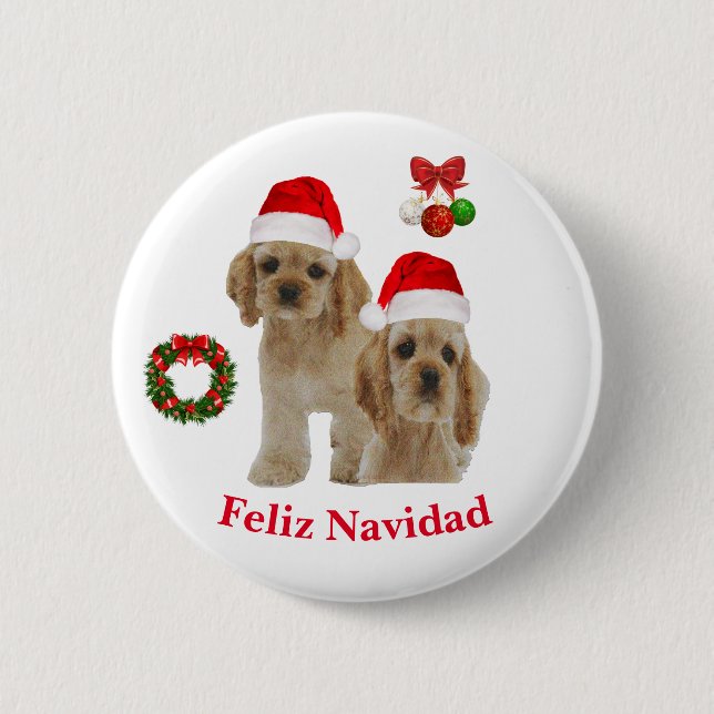 Macaron Rond 5 Cm Cocker spaniel Feliz Navidad (Devant)