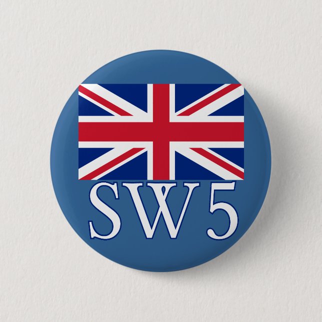 Macaron Rond 5 Cm Code postal SW5 de Londres avec Union Jack (Devant)