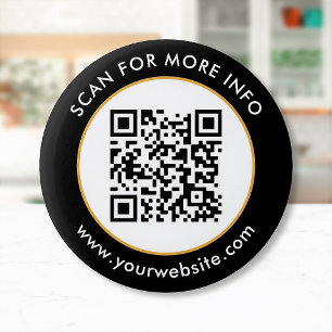 Macaron Rond 5 Cm Code QR personnalisé Texte noir blanc or