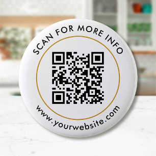 Macaron Rond 5 Cm Code QR personnalisé Texte noir blanc or