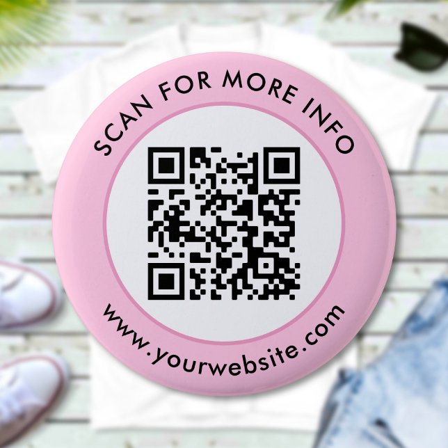 Macaron Rond 5 Cm Code QR personnalisé Texte rose noir (Créateur téléchargé)
