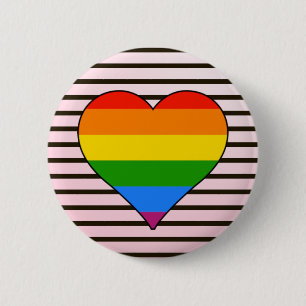 Macaron Rond 5 Cm Coeur arc-en-ciel tendance avec rayures design per