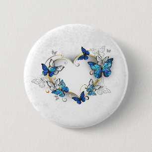Macaron Rond 5 Cm Coeur bijoux avec papillons Morpho