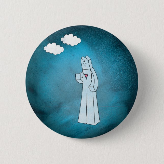 Macaron Rond 5 Cm Coeur bleu chat cool (Devant)