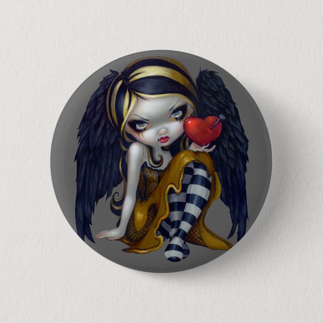 Macaron Rond 5 Cm "Coeur bouton de clous" (Devant)