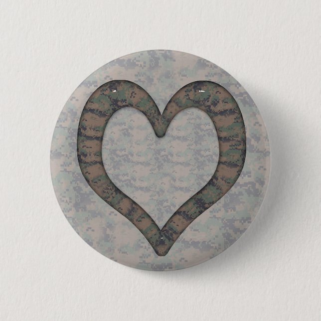 Macaron Rond 5 Cm Coeur Camouflage numérique Woodland sur Camo (Devant)