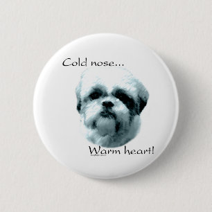 Macaron Rond 5 Cm Coeur chaud de nez froid de Shih Tzu - bouton