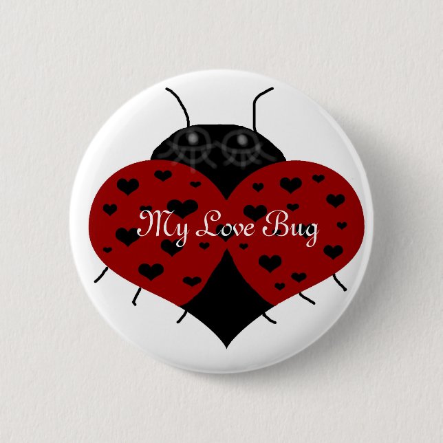 Macaron Rond 5 Cm Coeur coccinelle, bouton    My Love Bug (Devant)