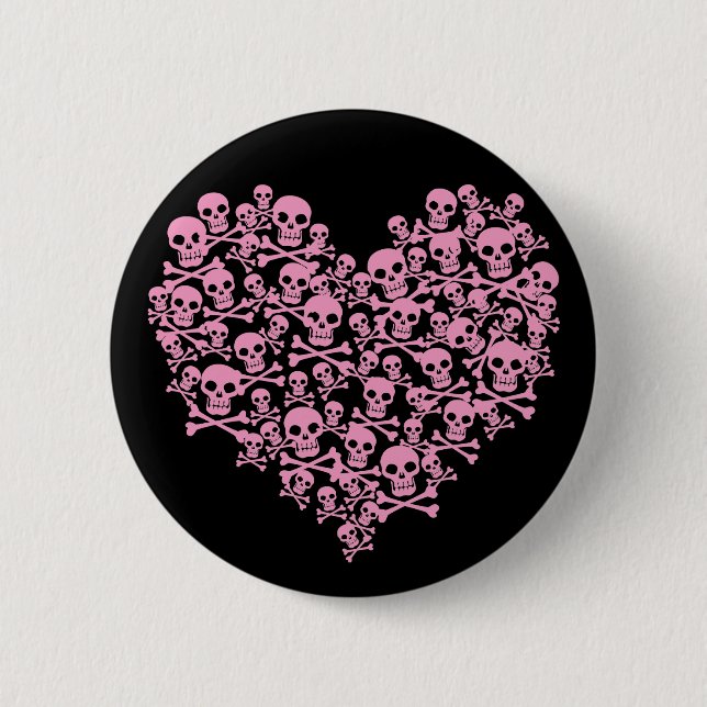 Macaron Rond 5 Cm Coeur crâne rose punk (Devant)