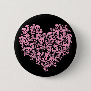 Macaron Rond 5 Cm Coeur crâne rose punk