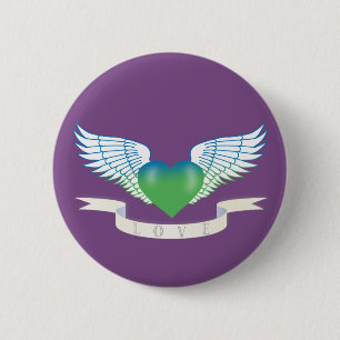 Macaron Rond 5 Cm Coeur d'amour avec ailes