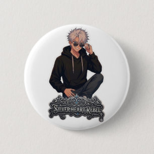 Macaron Rond 5 Cm Cœur d'Argent Rebelle Anime Esthétique - Rond Pers