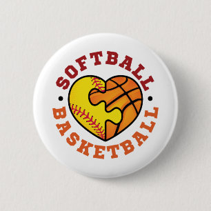Macaron Rond 5 Cm Coeur de basketball de softball