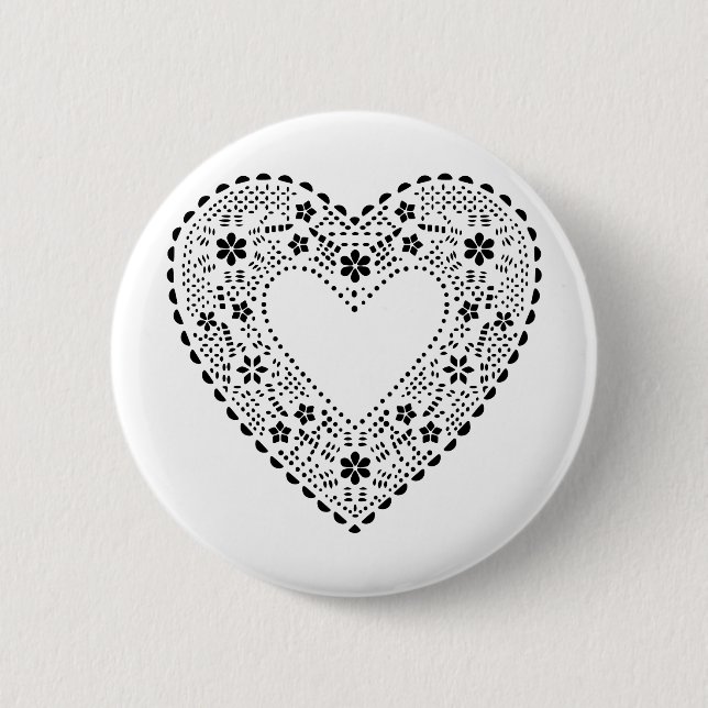 Macaron Rond 5 Cm Coeur de dentelle noire (Devant)