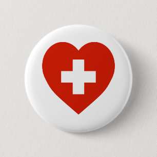 Macaron Rond 5 Cm Coeur de drapeau de la Suisse
