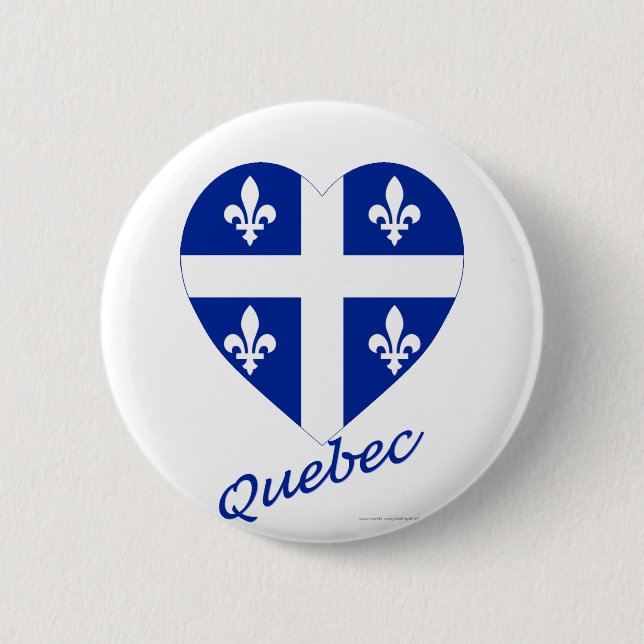 Macaron Rond 5 Cm Coeur de drapeau du Québec avec le nom (Devant)