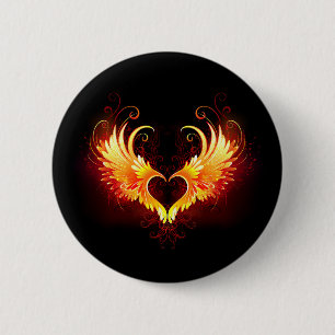 Macaron Rond 5 Cm Cœur de feu d'ange avec des ailes